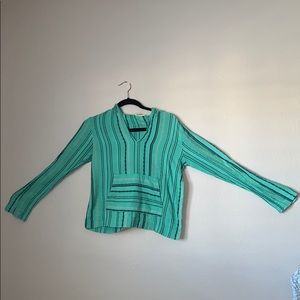 Soft cozy aquamarine hoodie serape fabric beach inspired pocket